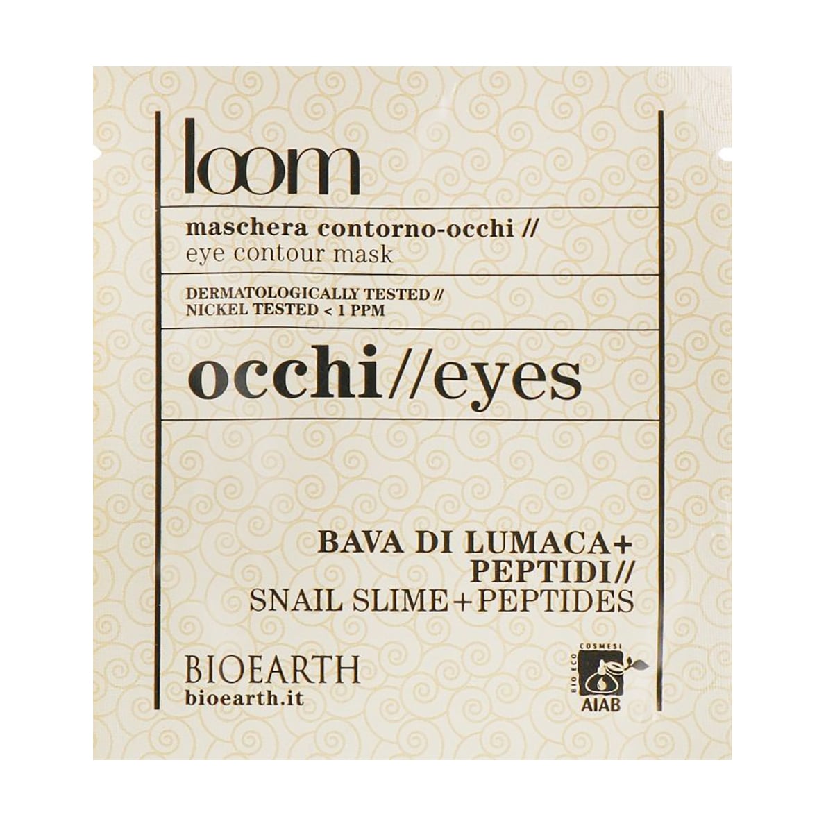 Тканинна маска для шкіри навколо очей Bioearth Loom Eye Contour Mask з екстрактом слизу равлика та пептидами, 3 мл